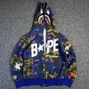 Bape x Heron Preston Full Zip Camo Shark Hoodie US...